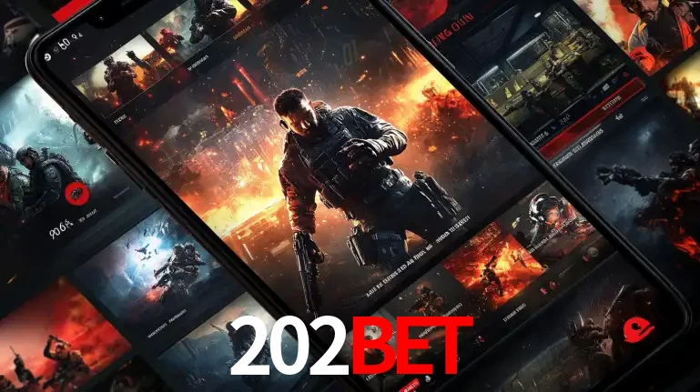 Tela de um celular exibindo uma galeria de jogos de tiro com temática militar, mostrando a variedade de e-sports disponíveis para apostas na plataforma de entretenimento 202bet.