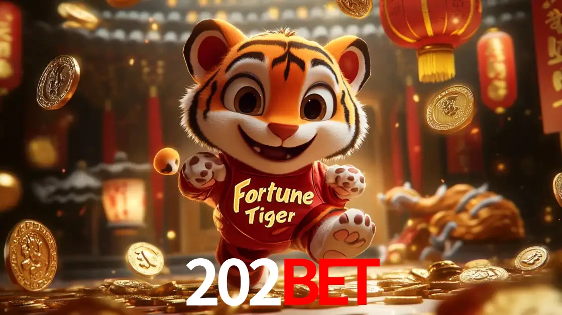 O alegre personagem do Fortune Tiger correndo sobre um caminho de moedas de ouro, simbolizando os grandes prêmios e a diversão do popular jogo de slot do 202bet.